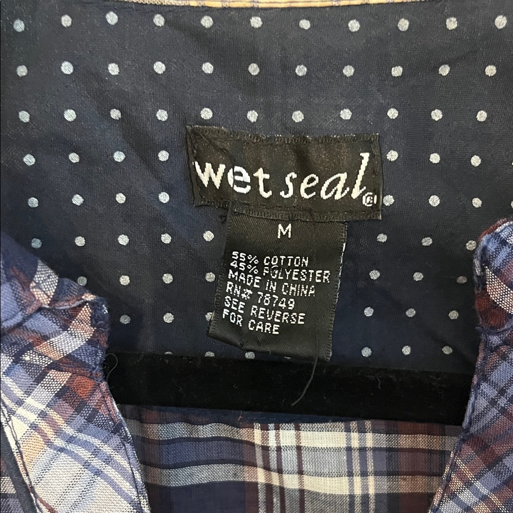 Vintage Wet Seal Navy and White Plaid Button-Down Shirt - Picture 2 of 4